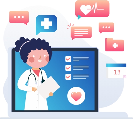 Icons showing rounding use cases: hospital, nursing home, dialysis, infusion, home visit